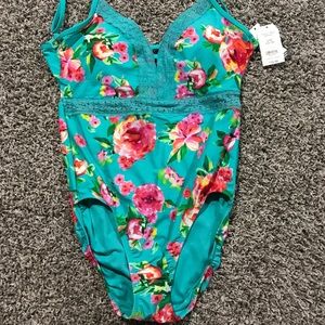 Teal Floral One Piece Swimsuit